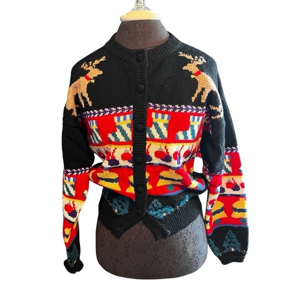 Vintage The Eagles Eye Shetland Wool Christmas Cardigan Novelty Pocket Medium - Picture 1 of 11